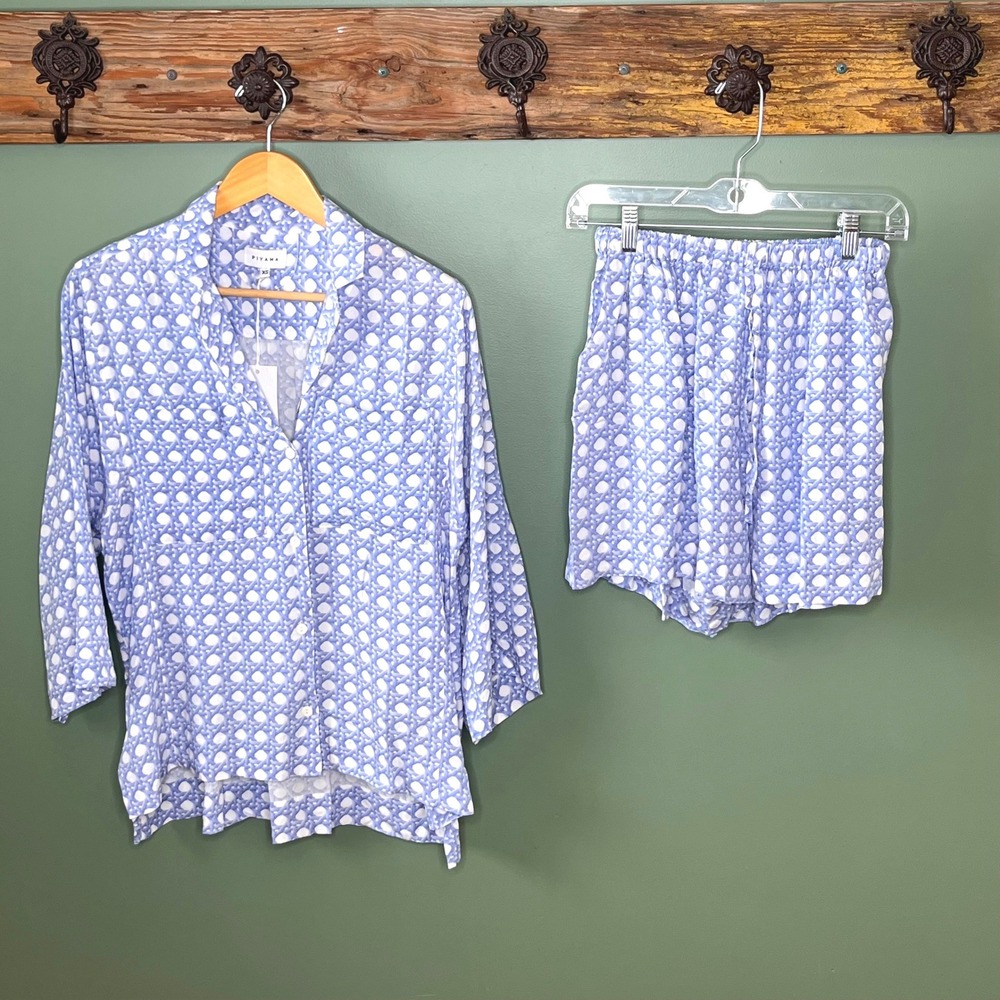 Piyama Peta Sleep Set Rattan Blue White Geometric Pajama Set‎ XS  NEW